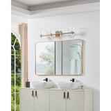 Amelia 34-inch 8-light Champagne Gold and Polished Nickel 5CCT LED Vanity Light with Clear and Clear Ribbed Glass