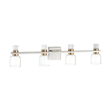 Amelia 34-inch 8-light Polished Nickel and Champagne Gold 5CCT LED Vanity Light with Clear and Clear Ribbed Glass