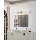 Amelia 34-inch 8-light Polished Nickel and Champagne Gold 5CCT LED Vanity Light with Clear and Clear Ribbed Glass