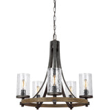 Angelo Chandelier — 24", Distressed Weathered Oak / Slate Grey Metal