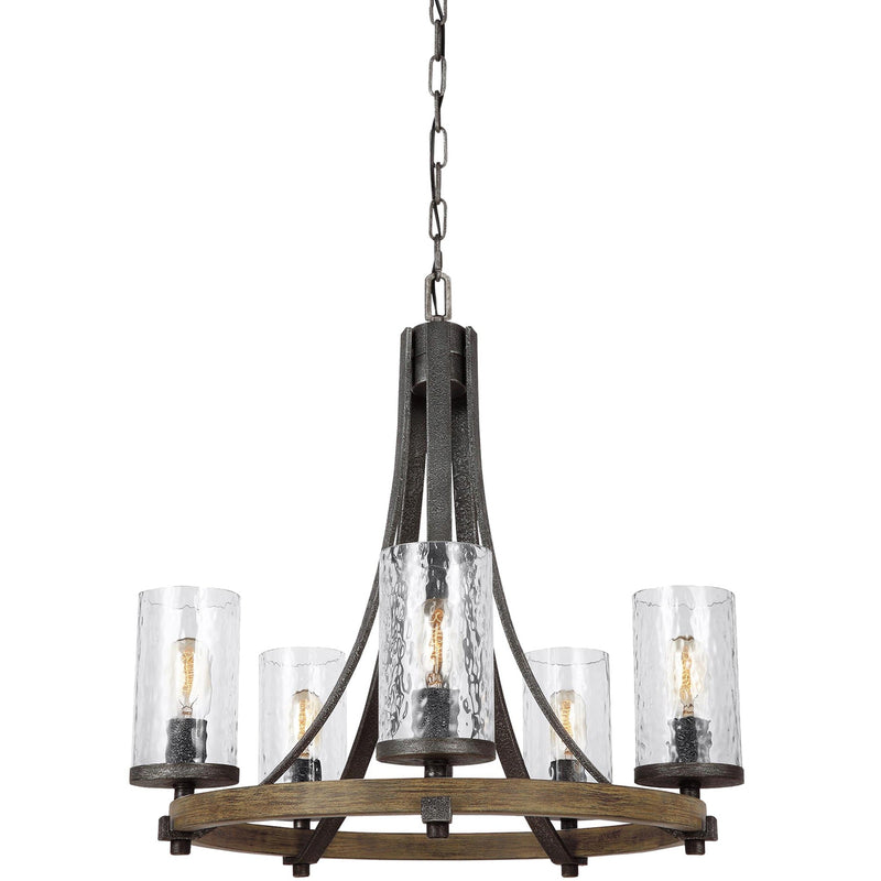 Angelo Chandelier — 24", Distressed Weathered Oak / Slate Grey Metal