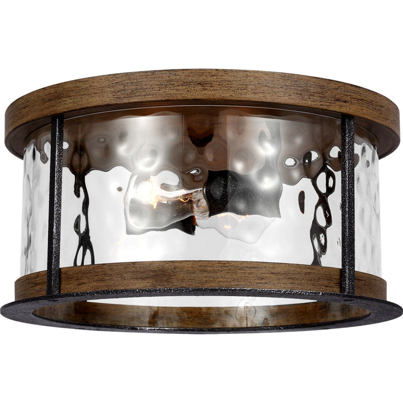 Angelo Flushmount — 13 3/4", Distressed Weathered Oak / Slate Grey Metal