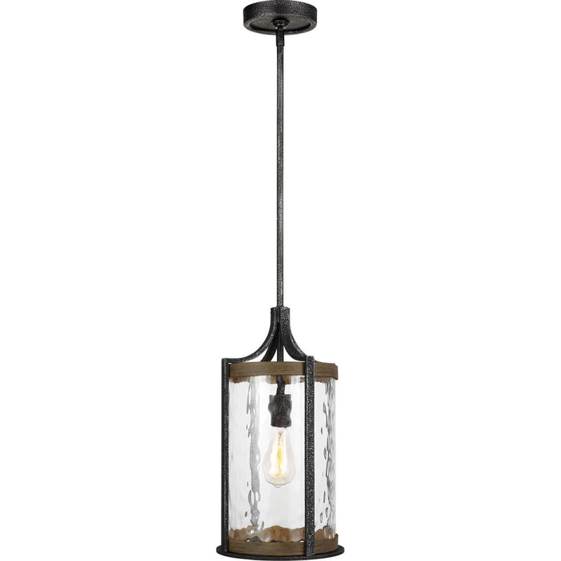 Angelo Pendant — 9 1/2", Distressed Weathered Oak / Slate Grey Metal