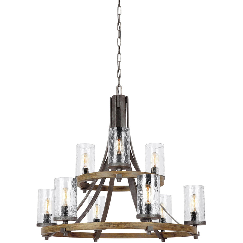 Angelo Two Tier Chandelier — 32 3/4", Distressed Weathered Oak / Slate Grey Metal