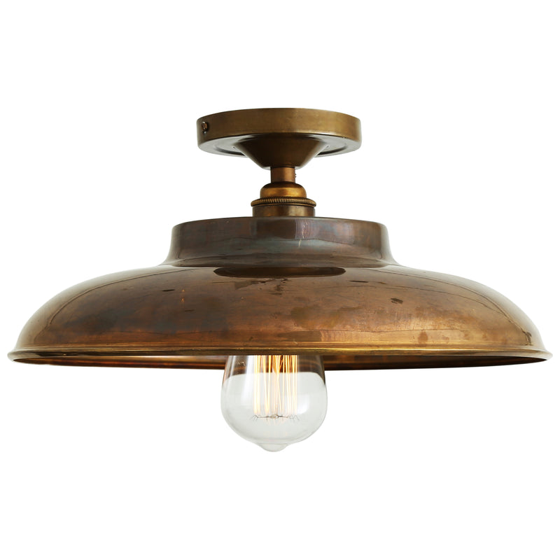 Antique Brass Telal Industrial Factory Flush Ceiling Light by Mullan Lighting