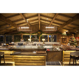 Arca Linear Pendants by Cerno in walnut hanging above a restaurant bar