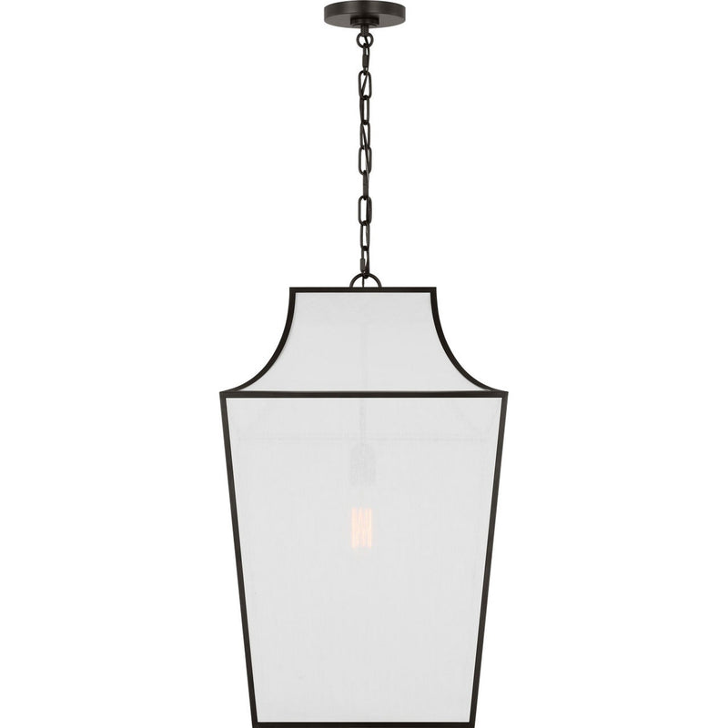 Arnio Pendant — 16", White Linen, Aged Iron