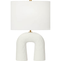 Aura Table Lamp — 14", White Linen, Matte White Ceramic