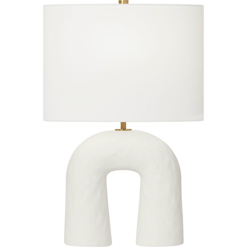 Aura Table Lamp — 14", White Linen, Matte White Ceramic