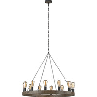 Avenir Chandelier — 36", Weathered Oak Wood / Antique Forged Iron