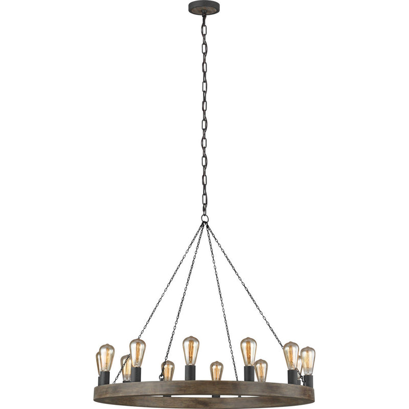 Avenir Chandelier — 36", Weathered Oak Wood / Antique Forged Iron