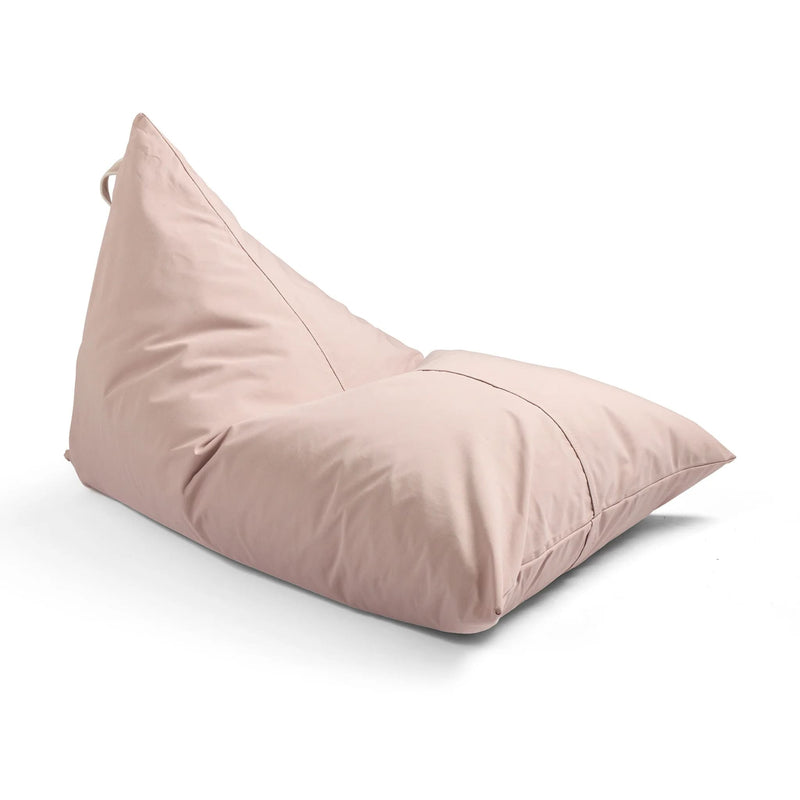 Triangular lounger-style bean bag in soft blush pink water-resistant fabric with a side carry handle — Bean Bag by Basil Bangs