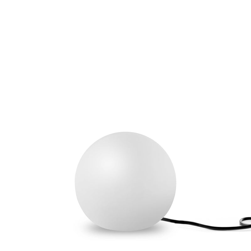 Buly portable LED lightbulb by New Garden, glossy white sphere lamp with black power cable