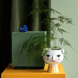 Bjørn Wiinblad Eva Flower Pot on Base, Light Green/Yellow, H: 5.7" By Bjorn Wiinblad