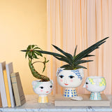 Bjørn Wiinblad Eva Flower Pot on Base, Light Green/Yellow, H: 5.7" By Bjorn Wiinblad