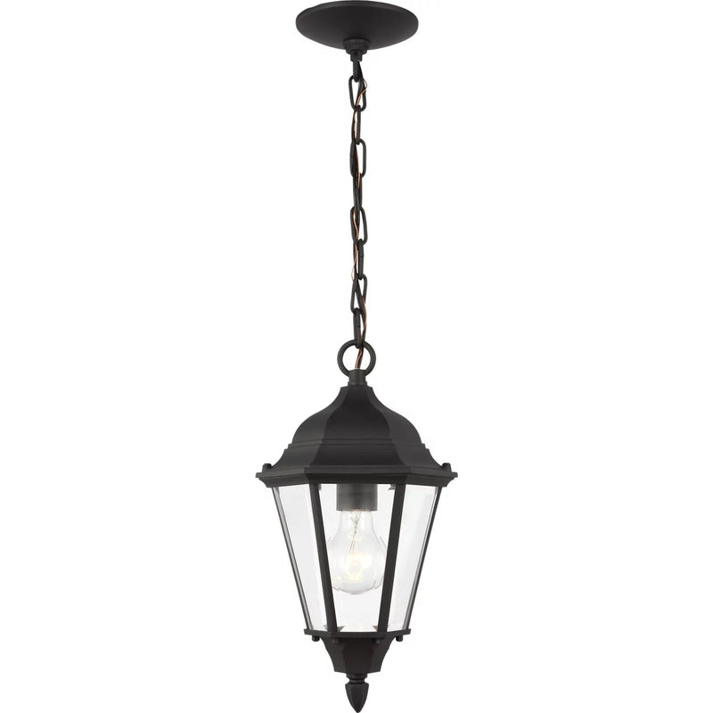 Bakersville Flat Outdoor Pendant — Black with Clear Beveled Glass