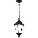 Bakersville Flat Outdoor Pendant — Black with Satin Etched Glass
