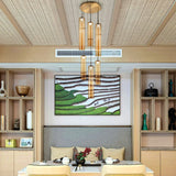 Bambu 6 Light Suspension Aged Gold Brass Amber Glass By Matteo - Lifestyle View