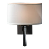 Beacon Hall Oval Drum Shade Wall Sconce, shown in Black, Natural Anna Shade, by Hubbardton Forge