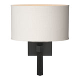 Beacon Hall Oval Drum Shade Wall Sconce in Black, Flax Shade by Hubbardton Forge