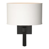 Beacon Hall Oval Drum Shade Wall Sconce in Black, Natural Anna Shade by Hubbardton Forge
