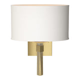 Beacon Hall Oval Drum Shade Wall Sconce in Modern Brass, Natural Anna Shade by Hubbardton Forge