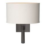 Beacon Hall Oval Drum Shade Wall Sconce in Oil Rubbed Bronze, Flax Shade by Hubbardton Forge