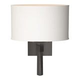 Beacon Hall Oval Drum Shade Wall Sconce in Oil Rubbed Bronze, Natural Anna Shade by Hubbardton Forge