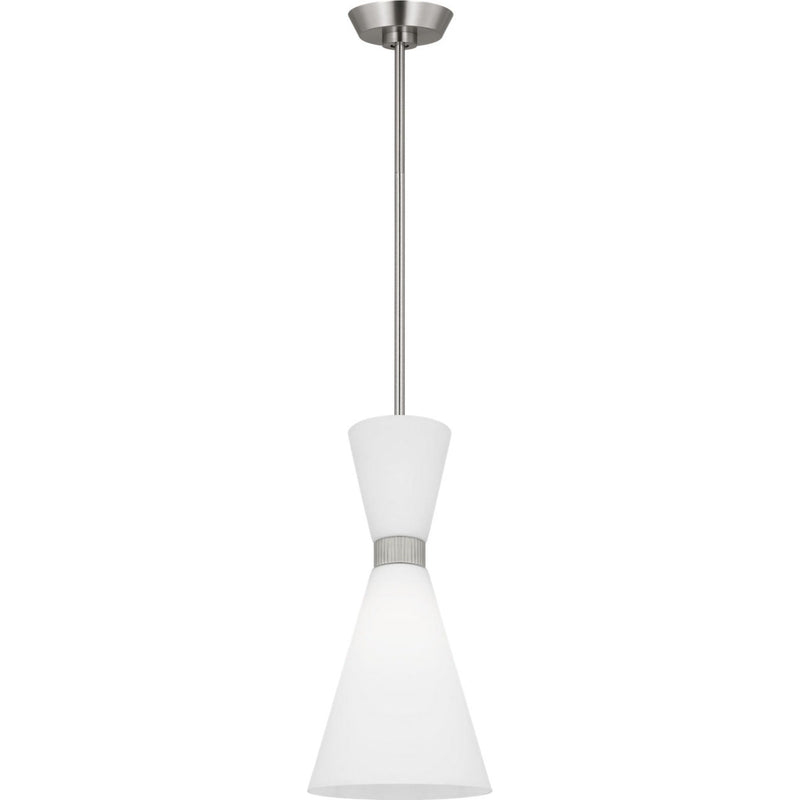 Belcarra Pendant — 8", Etched White, Brushed Steel