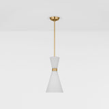 Belcarra Pendant — 8", Etched White, Satin Brass