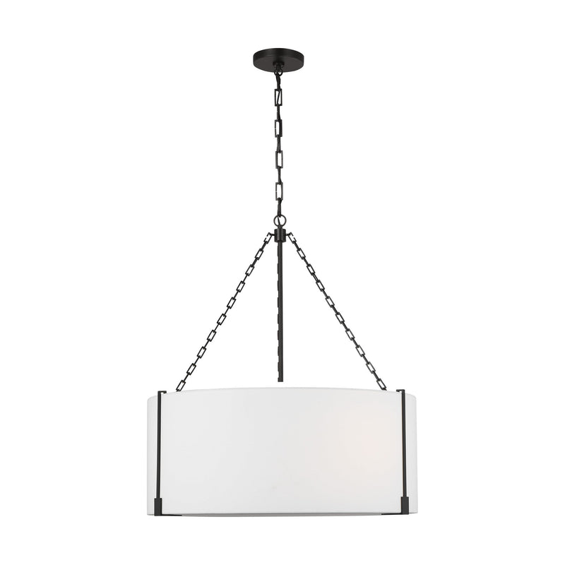 Bergen Shade Pendant — 28 1/4", White Linen, Aged Iron