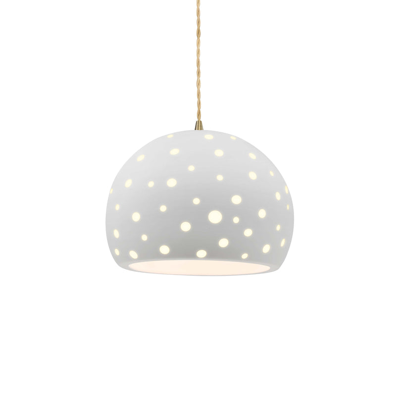Bisque-Beige Twisted Cord Perforated Medium Globe Pendant by Justice Design