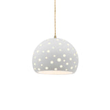 Bisque-Beige Twisted Cord Perforated Small Globe Pendant by Justice Design