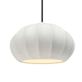 Bisque-Black Cord Oval Fluted Ceramic Pendant by Justice Design