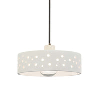 Bisque-Black Cord Perforated Dish Ceramic Pendant by Justice Design