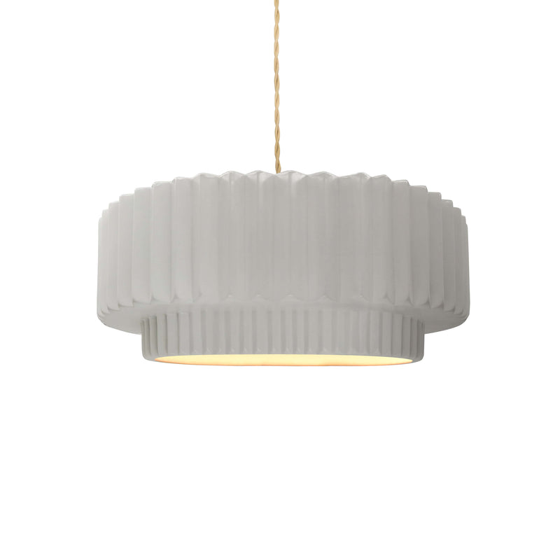 Bisque Beige Twisted Cord Ceramic Small Tier Pendant by Justice Design