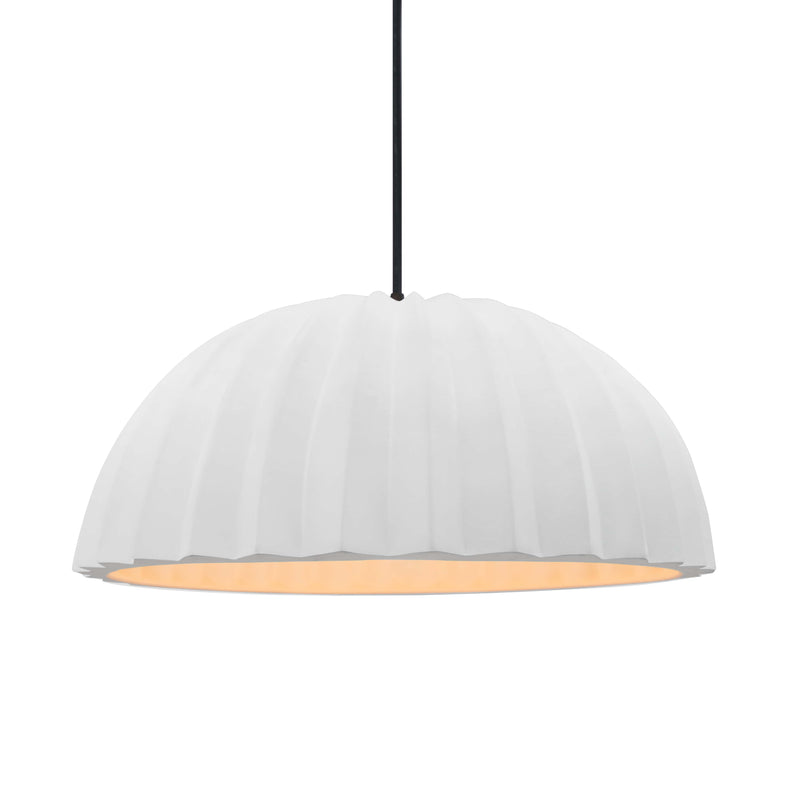 Bisque Black Cord Ceramic Pleated Dome Pendant by Justice Design