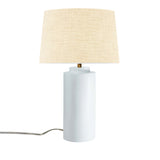 Bisque Cream Linen Fabric Ceramic Tower Table Lamp with Fabric Shade by Justice Design