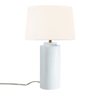 Bisque White Linen Fabric Ceramic Tower Table Lamp with Fabric Shade by Justice Design