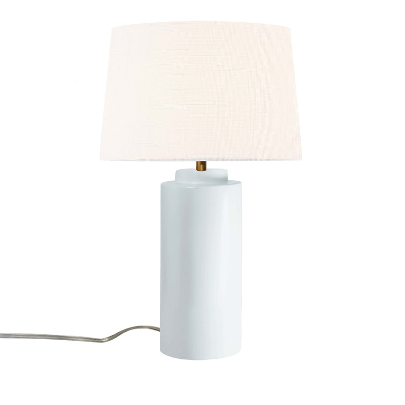 Bisque White Linen Fabric Ceramic Tower Table Lamp with Fabric Shade by Justice Design