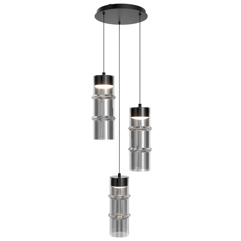 Black-Smoke Glass Kanister Round Multi-Light Suspension by WAC Lighting