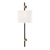 Bowery Drum Wall Sconce by Hudson Valley in Aged Brass/Old Bronze with white linen drum shade on a slender rod