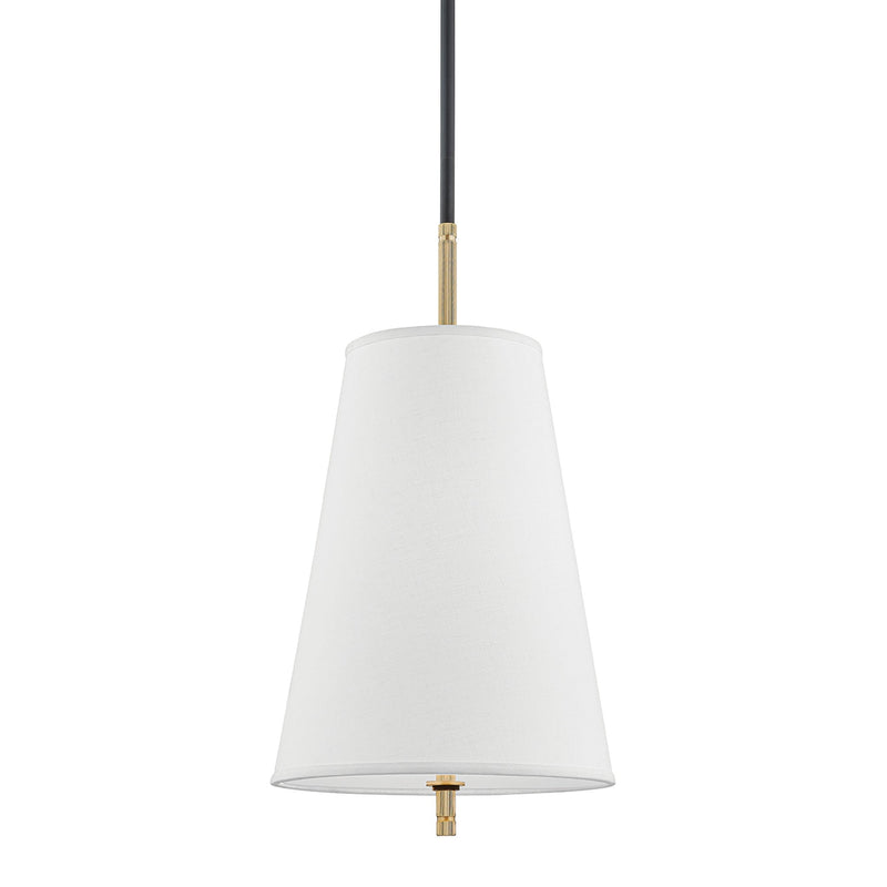 Bowery Pendant by Hudson Valley in Aged Brass/Old Bronze finish with a tapered white linen shade.