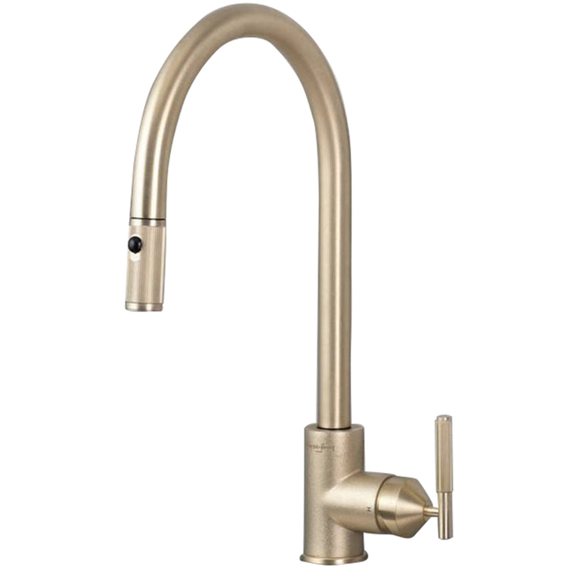 Brass Linear Kitchen Faucet-Pull-Out With Dual Spray by Buster and Punch
