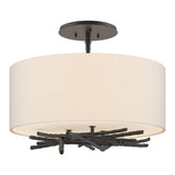 Brindille Semi-Flush Mount in Black, Flax Shade by Hubbardton Forge