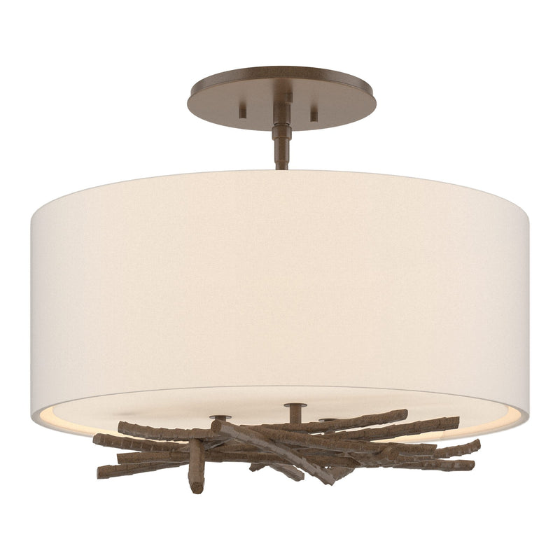 Brindille Semi-Flush Mount in Bronze, Flax Shade by Hubbardton Forge