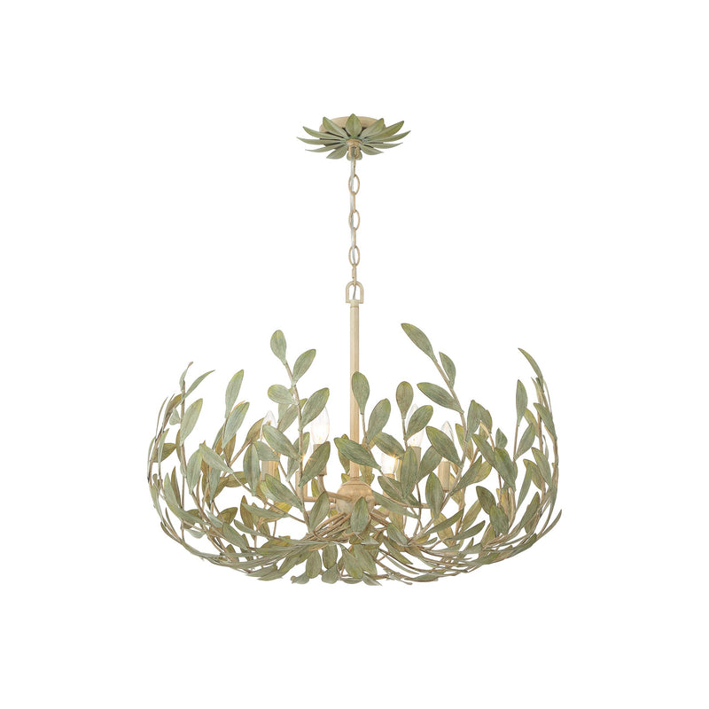 Broche Leaf Crown Chandelier 27'' Champagne Green Tea