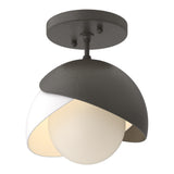 Brooklyn 1-Light Double Shade Semi-Flush Mount in Dark Smoke, White by Hubbardton Forge