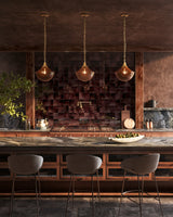 Brushed Gold/Amber Glass Farrah Pendant by Alora Lighting in Dining Room