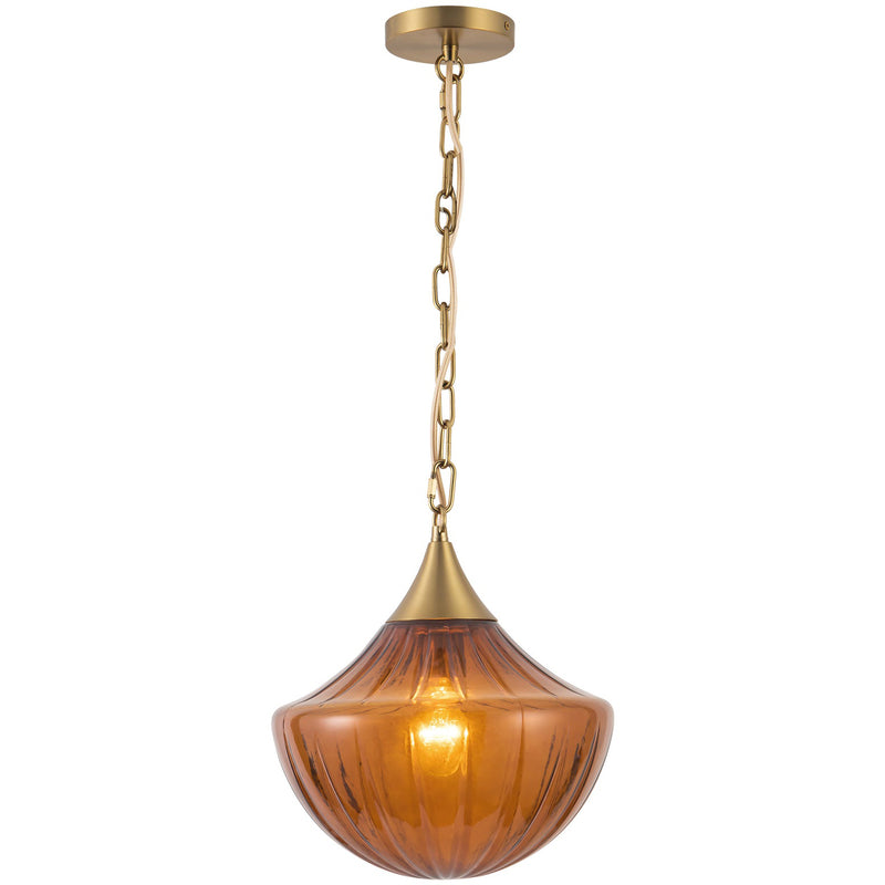 Brushed Gold/Amber Glass Farrah Pendant by Alora Lighting